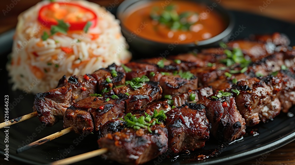 Wall mural a serving of beef satay with peanut sauce. - Wall murals