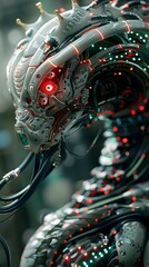 Fototapeta premium Captivating 3D Visualization of the Cyborg Hydra Warrior - A Mesmerizing Fusion of Reptilian Creature and Advanced Robotics