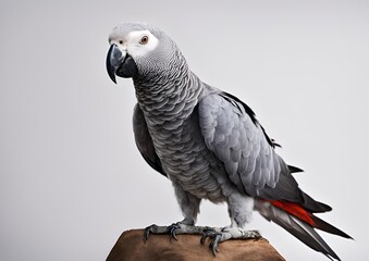 Congo African Grey is standing on a white background.