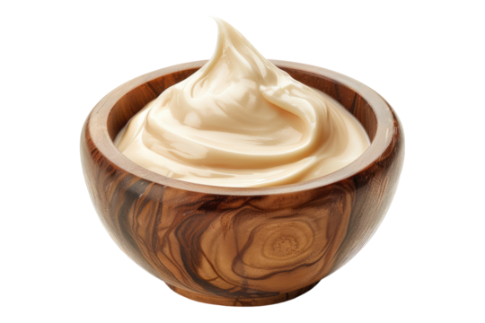 Cream in a wooden bowl isolated on transparent background