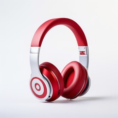 3d rendering pair of red wireless headphones on white background