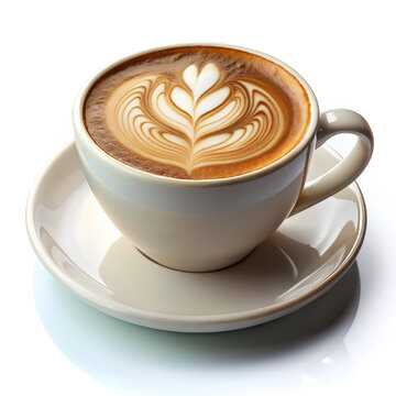 Hot Coffee latte cup on white background