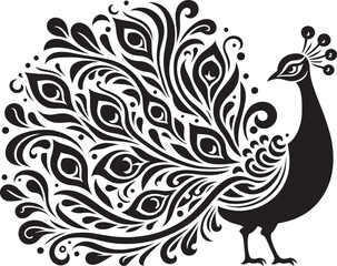 Peacock with beautiful feather silhouette vector art illustration peacock clipart logo icon, isolated on white