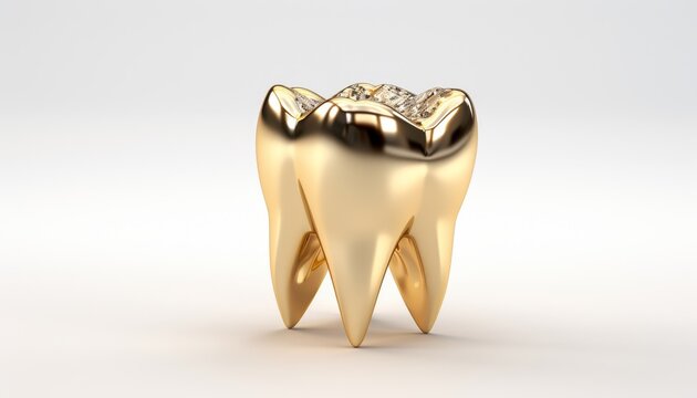 A single gold tooth isolated on a white background.