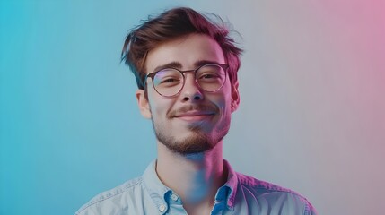 Obraz premium Confident Young Technical Specialist Smiling in Professional Studio Setting
