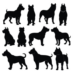 Set of Black American Bully Silhouette Vector on a white background