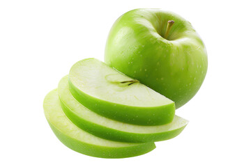 Fresh green apple sliced isolated on transparent background