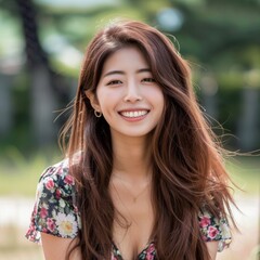 Fototapeta premium Portrait of a Young Asian Woman with Natural Beauty and Radiant Skin Captivating Eyes and Serene Expression