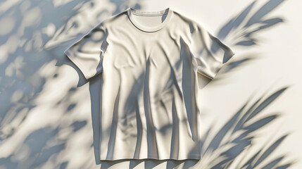 A plain white T-shirt with subtle shadows, showcasing its three-dimensional form.