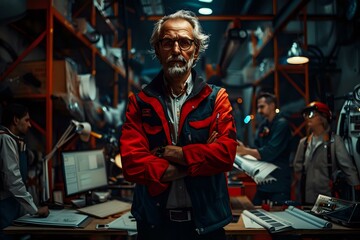 Obraz premium Engineer overseeing quality control in non-web environmental energy