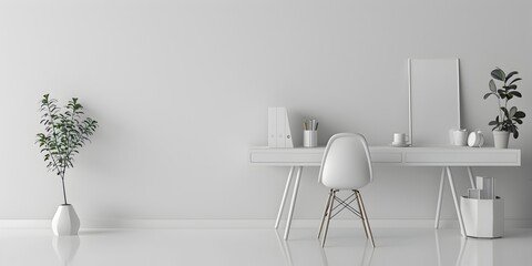 Minimalist and Clean White Desk Setup for Professional Office and Product Presentation