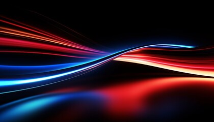 Abstract digital art with red and blue glowing lines flowing on a black background.