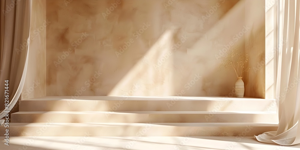 Poster warm beige backdrop with soft shadows for versatile product presentation and copy space