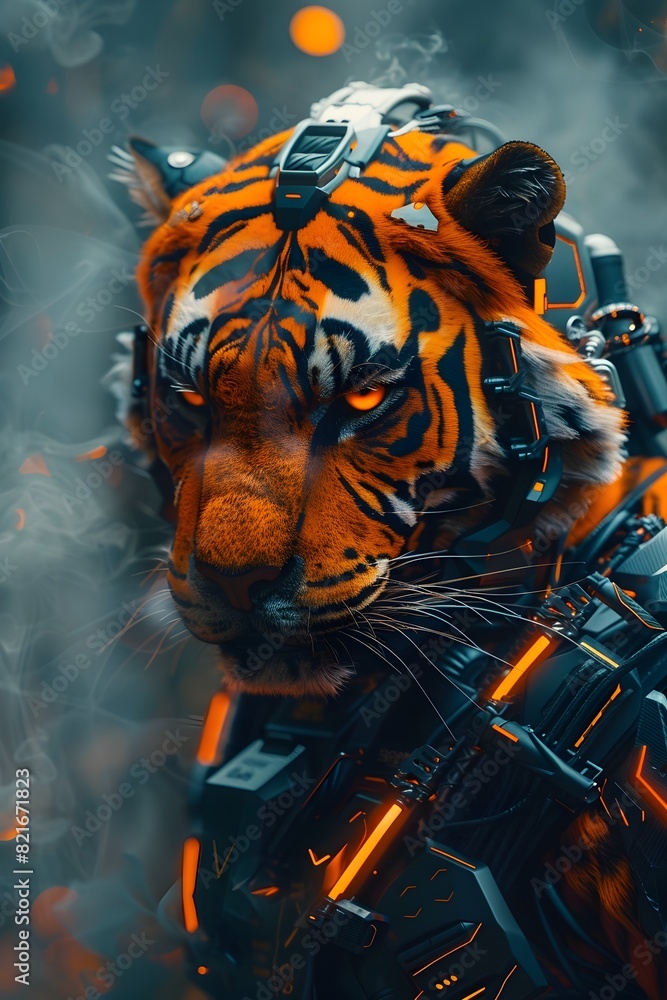 Canvas Prints Majestic Cyborg Tiger Warrior:Awe-Inspiring Fusion of Advanced Technology and Primal Might