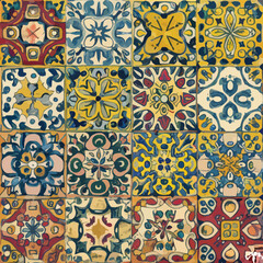 2d vector illustration colorful vintage Seamless hi res Portuguese tiles abstract Artwork
