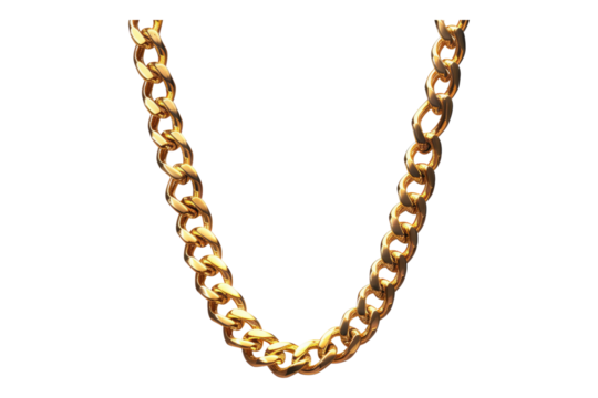 Gold chain necklace isolated on transparent background