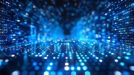 Abstract background with glowing light blue dots digital technology and blockchain