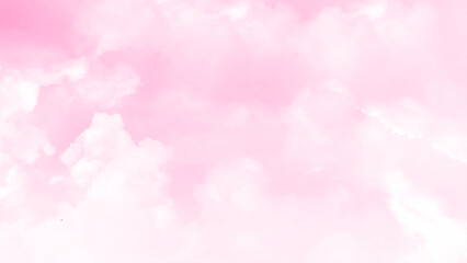 Clear pink sky with plain white cloud with space for text background. Reddish sky and pink with clouds
