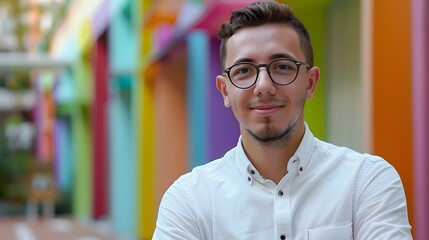 Fototapeta premium Friendly and Confident Business Professional Smiling on Colorful Background