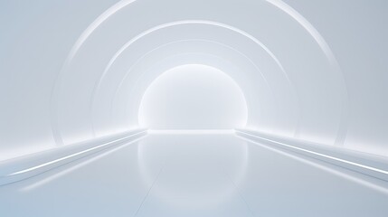 Abstract white futuristic tunnel with glowing neon lights. Minimalist and modern design. Perfect for technology and sci-fi themes.
