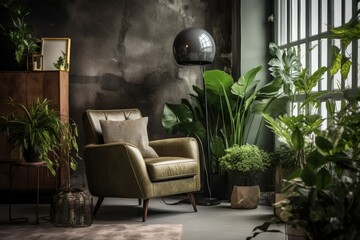a living room filled with lots of green plants - Powered by Adobe