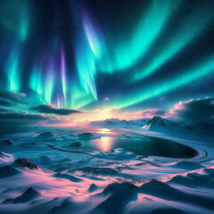 Fototapeta premium Northern Lights Over Iceland's Snowy Expanse