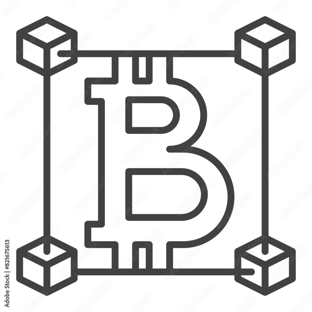Poster bitcoin inside blocks vector decentralized cryptocurrency thin line icon or symbol