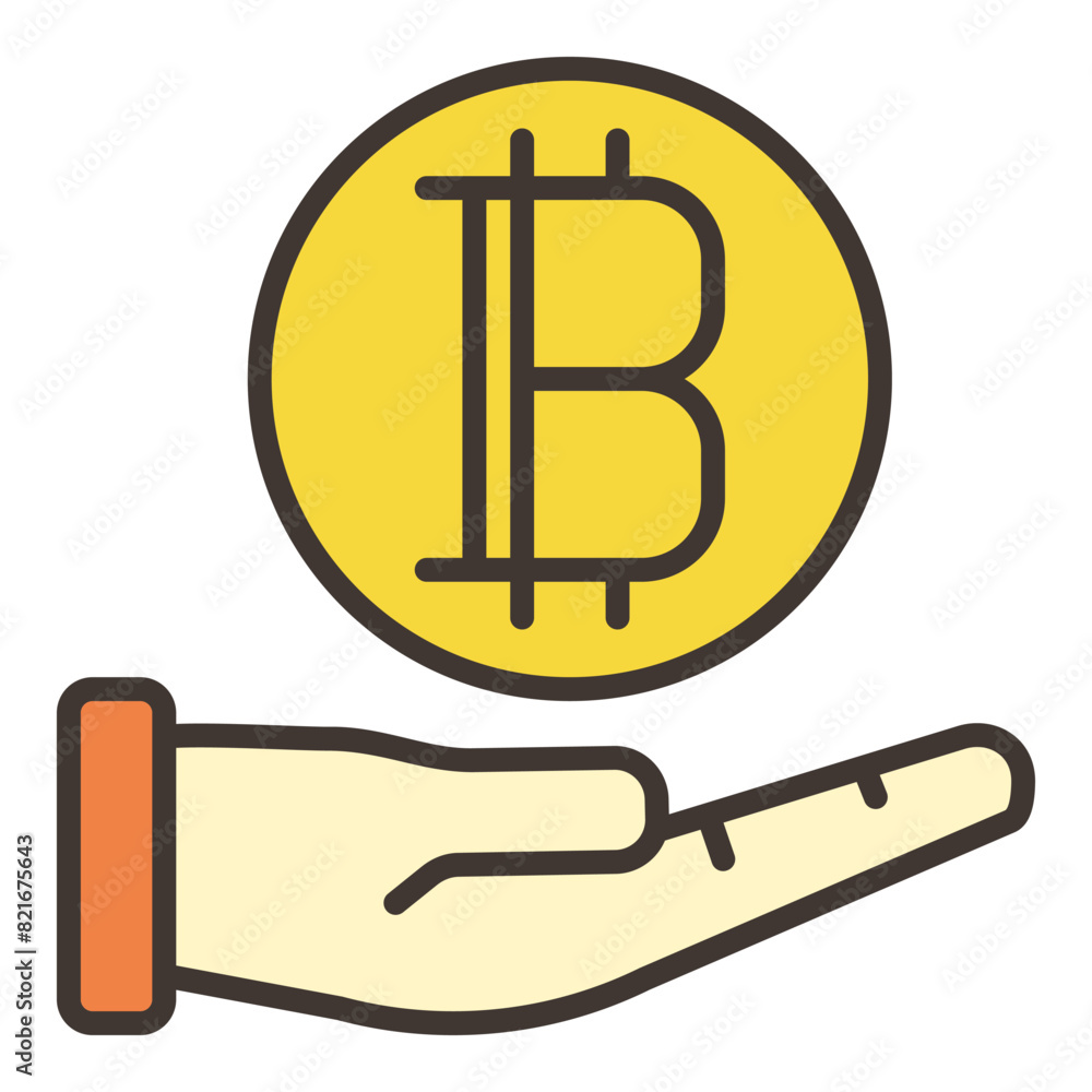 Wall mural bitcoin on human hand vector cryptocurrency colored icon or sign