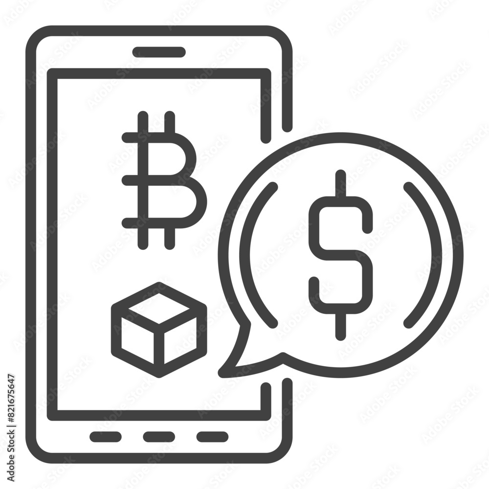 Poster bitcoin on smartphone screen vector crypto currency icon or sign in thin line style