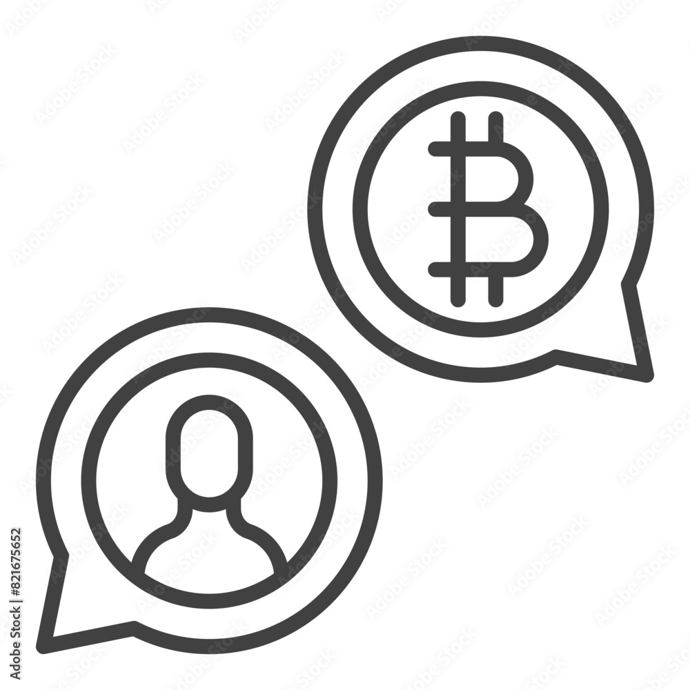 Poster bitcoin p2p vector crypto currency in speech bubble icon or sign in thin line style