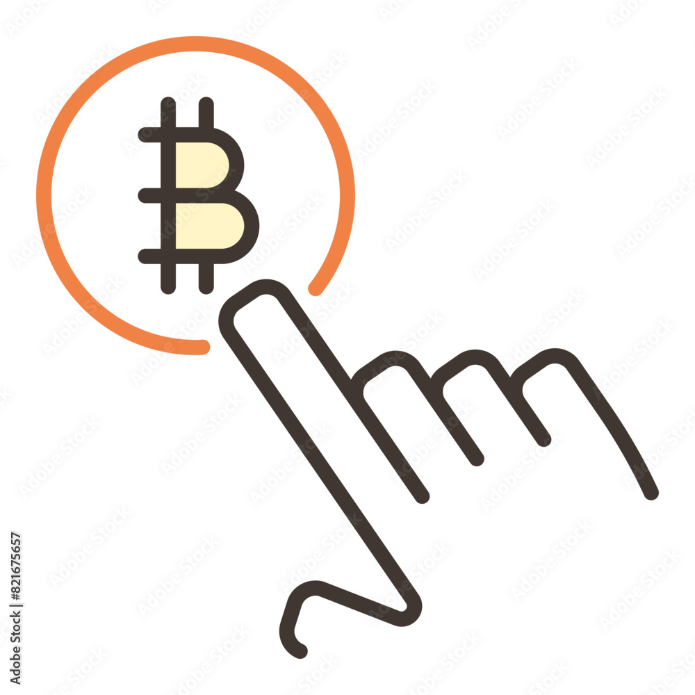 Poster bitcoin sign and human hand vector blockchain technology tapping colored icon or logo element