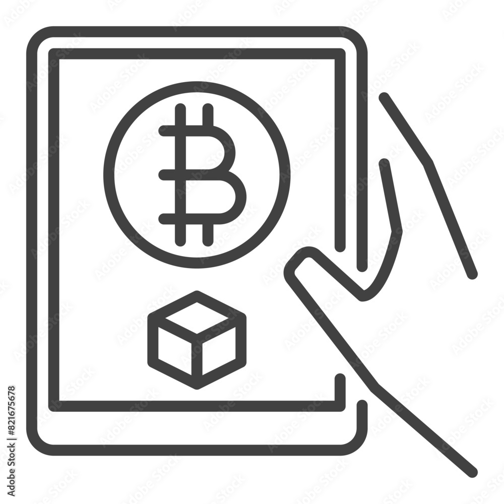 Poster bitcoin on tablet screen vector crypto currency icon or sign in thin line style