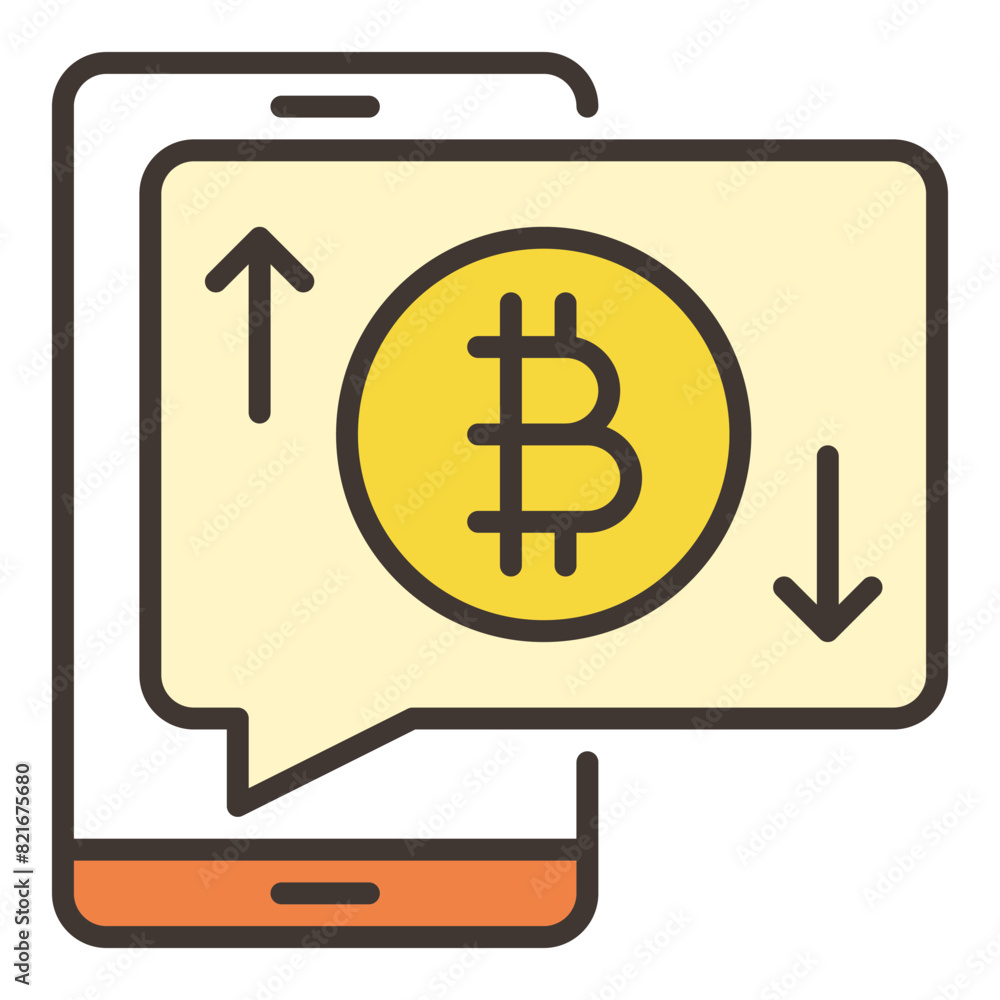 Poster bitcoin sign on phone screen vector crypto smartphone colored icon or design element