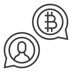 Bitcoin P2P vector Crypto Currency in Speech Bubble icon or sign in thin line style
