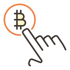 Bitcoin sign and Human Hand vector Blockchain Technology Tapping colored icon or logo element