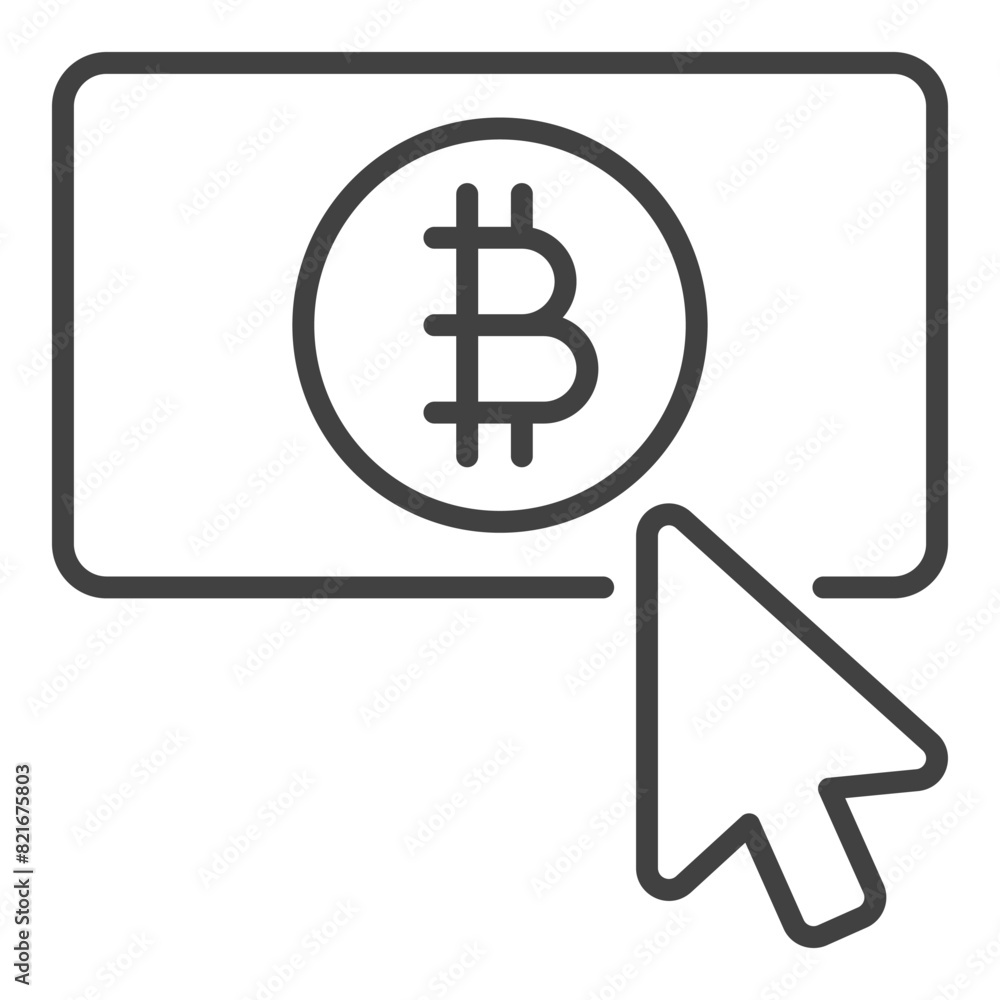Poster mouse click on bitcoin button vector crypto currency icon or sign in thin line style
