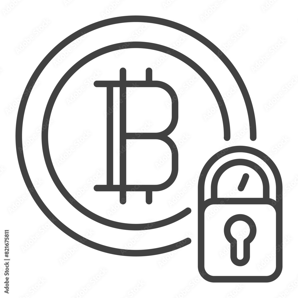 Poster padlock with bitcoin vector cryptocurrency security icon or symbol in outline style