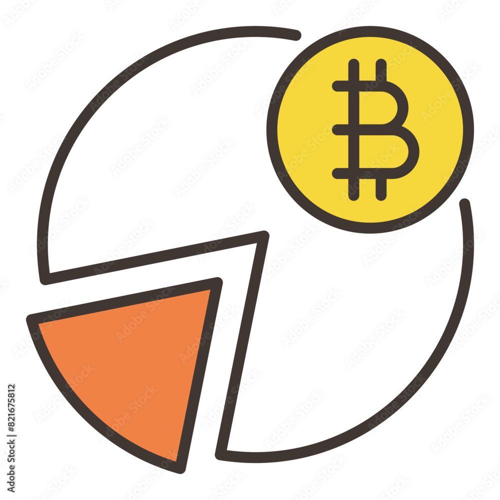 Poster pie chart with bitcoin coin vector crypto currency colored icon or symbol