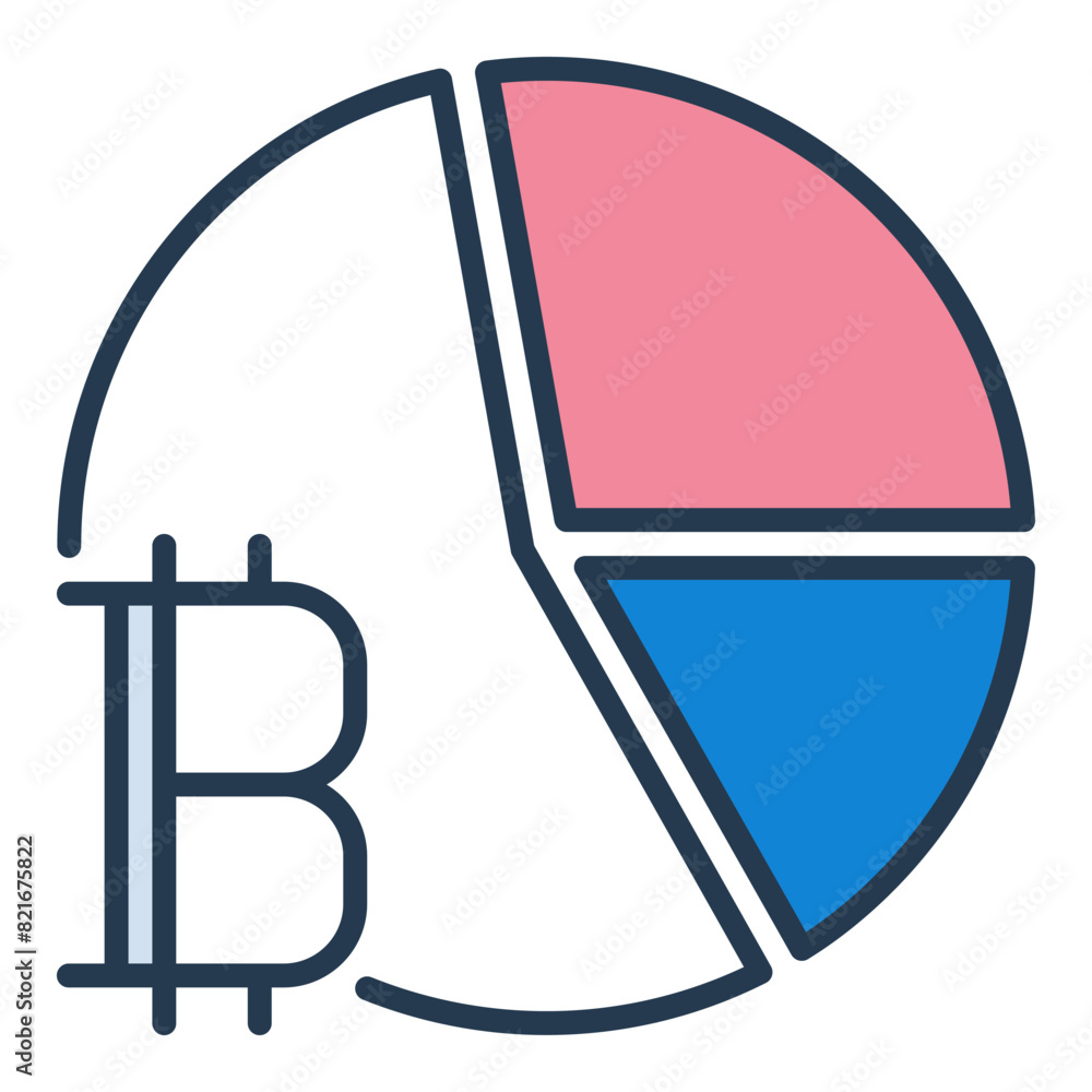 Poster pie chart with bitcoin sign vector crypto colored icon or logo element
