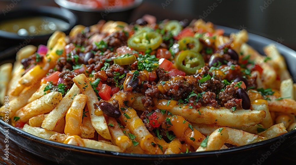 Wall mural a plate of chili cheese fries with jalape�os. - Wall murals