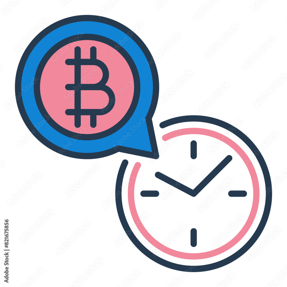 Poster time and bitcoin vector cryptocurrency clock colored icon or design element