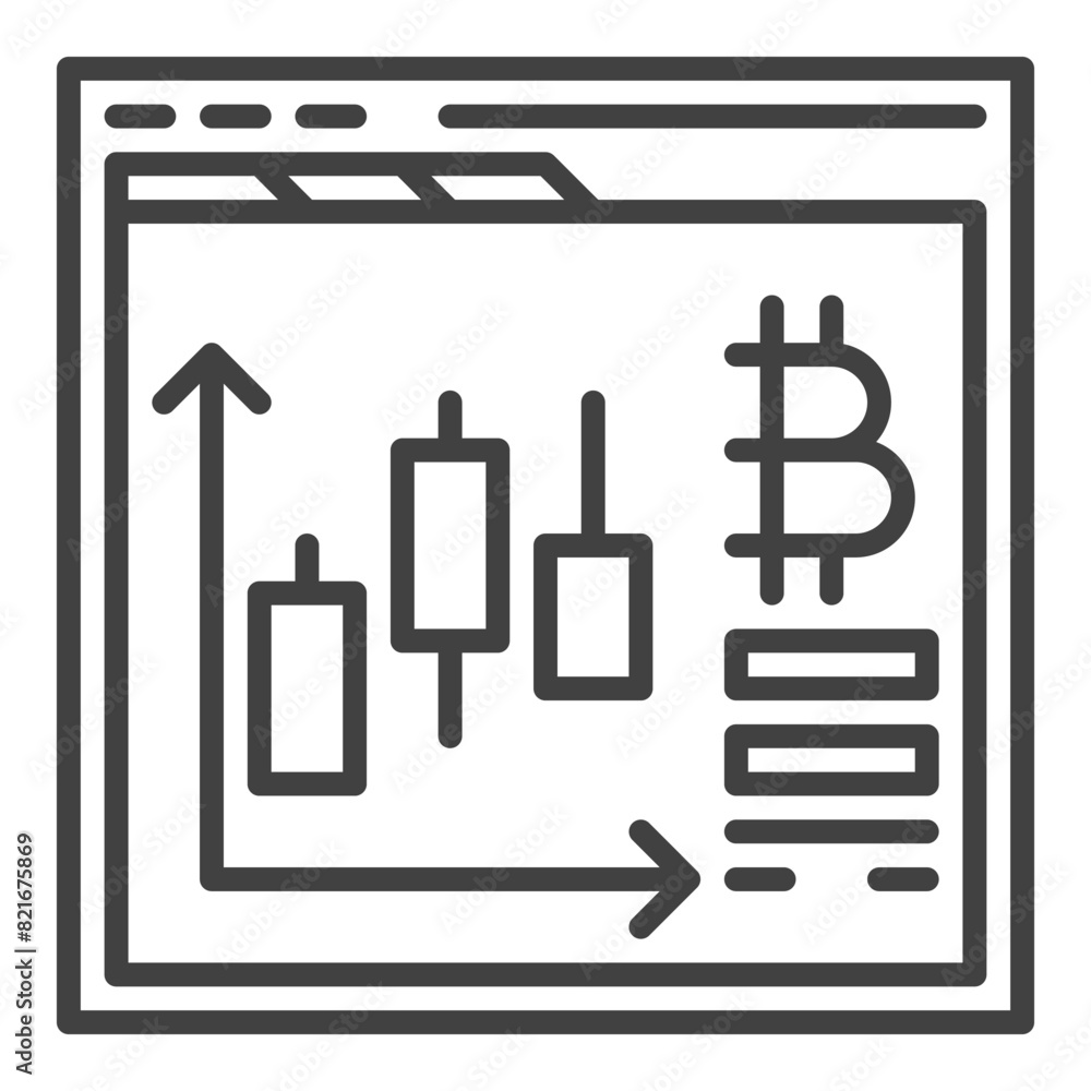 Poster web browser with bitcoin trading vector cryptocurrency outline icon or symbol