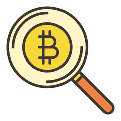Magnifying Glass and Bitcoin vector Cryptocurrency colored icon or sign