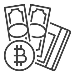 Money with Bitcoin vector Cryptocurrency icon or symbol in outline style