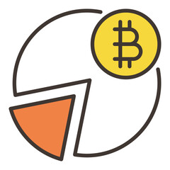 Pie Chart with Bitcoin coin vector Crypto Currency colored icon or symbol