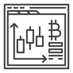 Web Browser with Bitcoin Trading vector Cryptocurrency outline icon or symbol