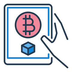 Tablet with Bitcoin vector Crypto Currency colored icon or symbol