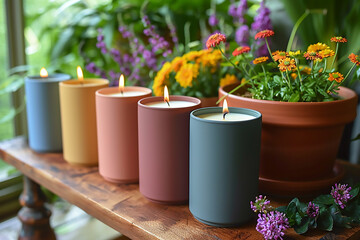 Assorted colorful candles for room aromatic.