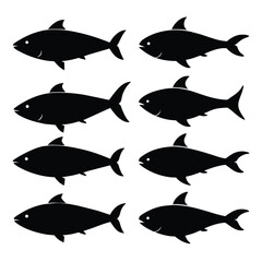 Set of Black Amberjack Silhouette Vector on a white background