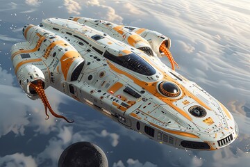 Fototapeta premium Moonlit Tentacle Spaceship: Futuristic Cinematic Elegance.